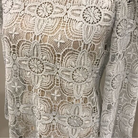 Long sleeve faded blue lace see through top - Picture 3 of 14